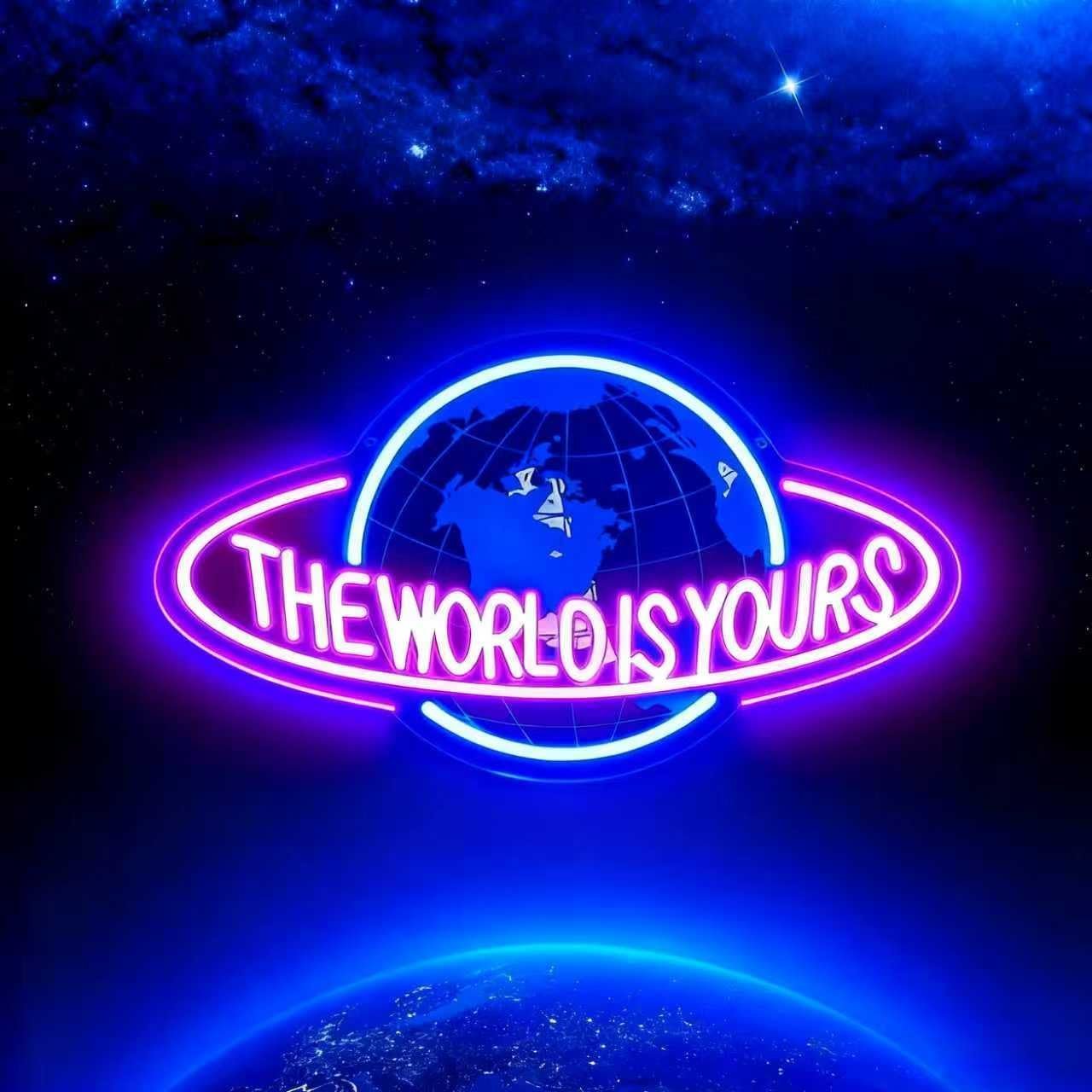The World is Yours Neon Sign, Led Neon Light Signs for Game Room Wall Decor Gaming Planet LED Light up Sign Lamp for Man Cave Party Bedroom Bar Birthday Gamer Gift Dimmable USB Powered(16.2″*9.5″)