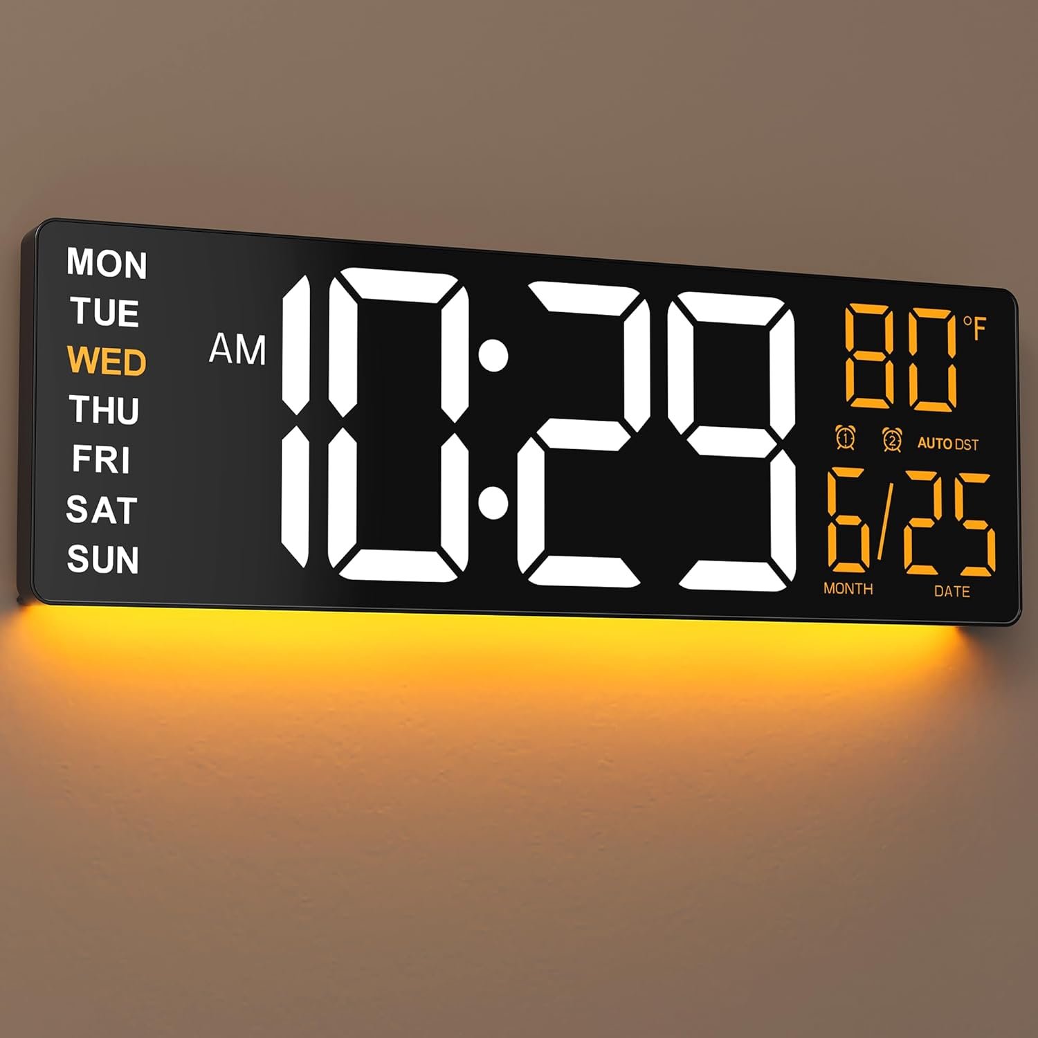 EASYERA 16.5″ Large Digital Wall Clock with Anti-Glare Display, RGB Lights with 10 Scenes Mode Remote Control, Adjustable Brightness, Dual Alarms, Auto DST, BT Sync, Temperature for Living Room