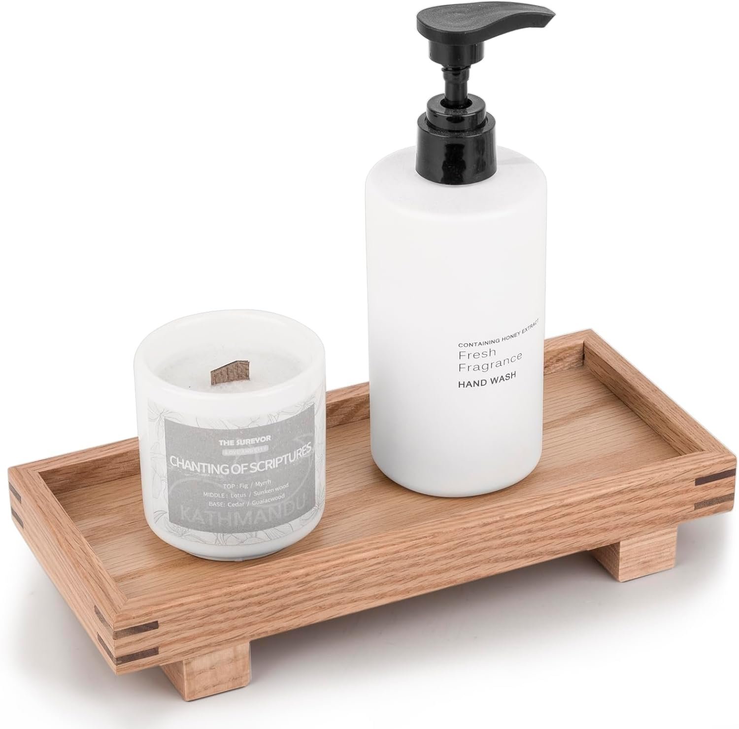 Zoocatia Decorative Tray Small Pedestal Stand Farmhouse Bathroom Decor Wooden Riser Display Stand for Vanity, Kitchen Countertop, Sink, 9.4 * 4.7 Brown