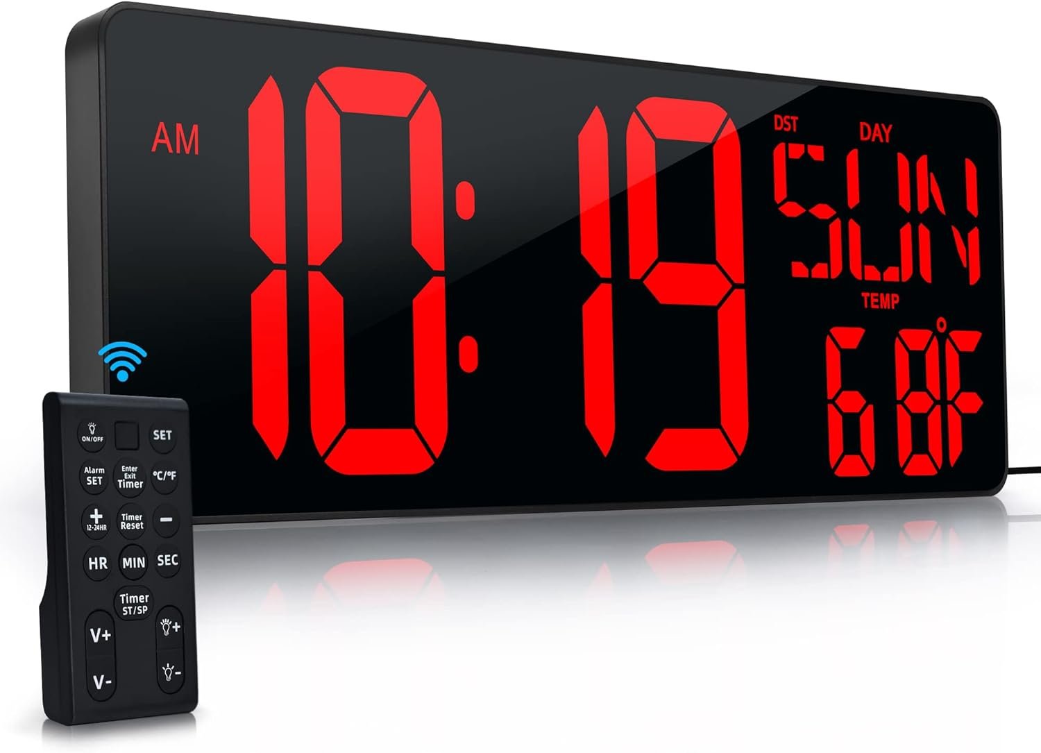 Large Digital Wall Clock with Remote Control 17.2″ LED Large Display Timer with Temperature Date Week Auto DST Adjustable Brightness, Big Wall Alarm Clock for Living Room Office Garage Gym Seniors