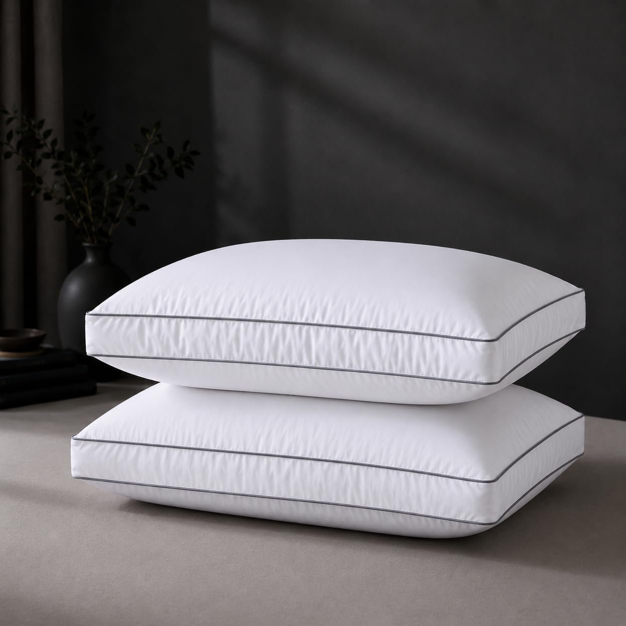 Ubauba Goose Feather Down Fiber Pillows Queen Size Set of 2, Luxury Hotel Pillow with Gusset, Comfortable Bed Pillow for Sleeping, Cloud-Soft Pillow for Side, Back & Stomach Sleepers, 20×30 in