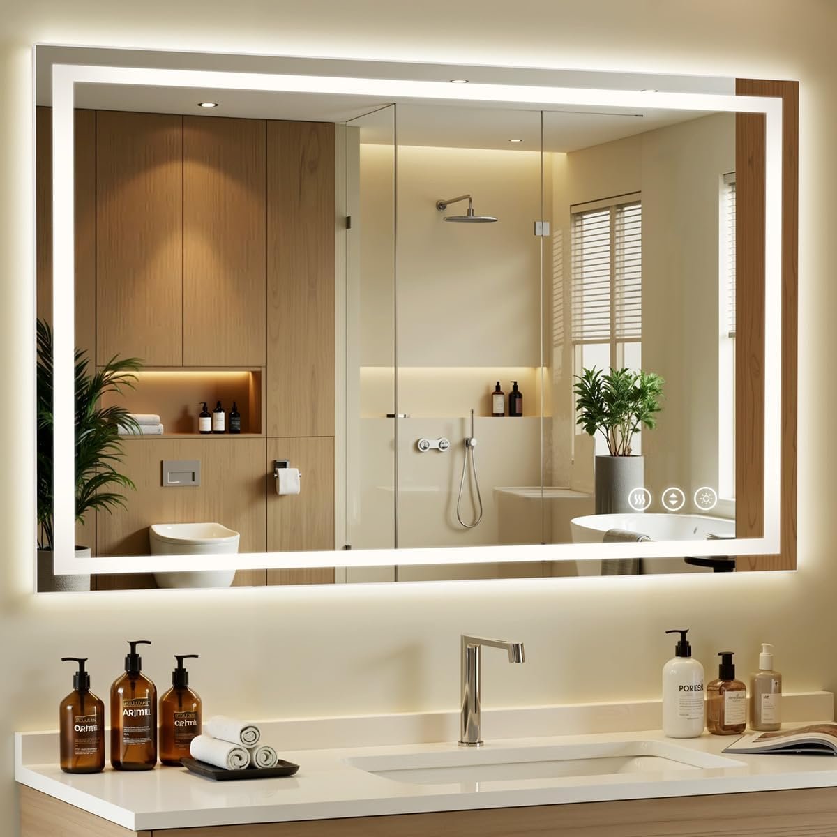 48×30 LED Bathroom Mirror with Lights – Dimmable, Anti-Fog, 3 Color Backlit & Front Lit Mirror for Bathroom, Shatter-Proof Tempered Glass, Easy Installation