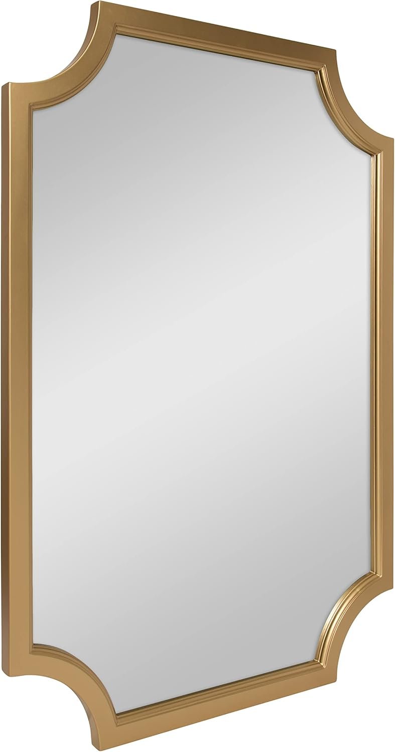 Kate and Laurel Hogan Wood Framed Wall Accent Mirror with Scalloped Corners, 24×36 Inches, Gold