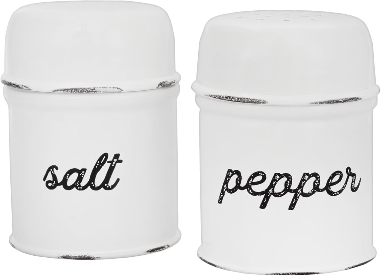 AuldHome Design Salt and Pepper Shaker Set (White); Rustic Enamelware Retro Vintage Style Shaker Set