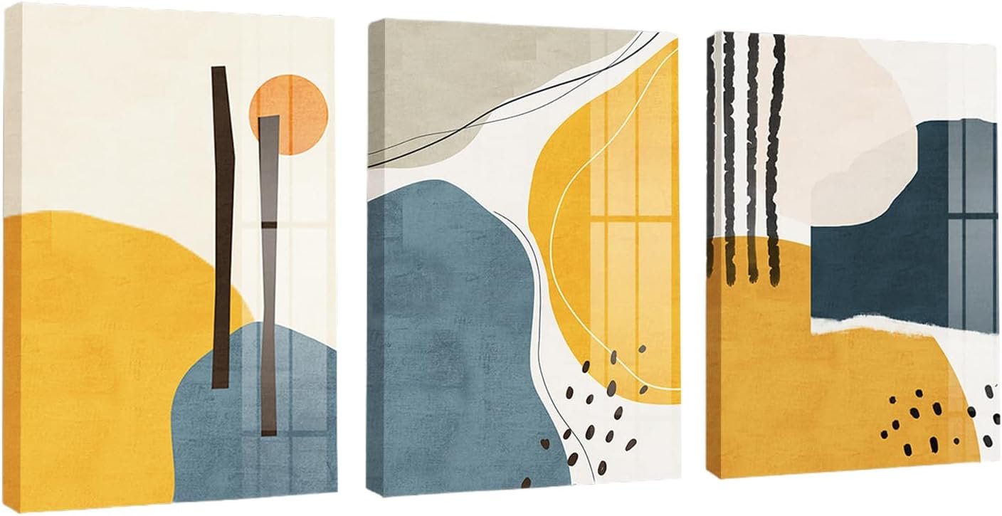 Framed Neutral Canvas Wall Art Abstract, 3 Pcs Modern Abstract Art Wall Decor, Canvas Wall Art for Living Room Bedroom Bathroom Office 12″ X16″