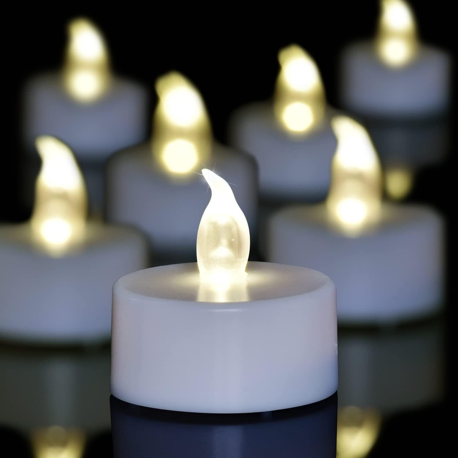 LED Tea Lights – 12 Pack Flameless Battery Operated Candles, 200+ Hours Flickering Warm White, Realistic Fake Tealights for Weddings, Home Decor, Parties, and Sweetest Day