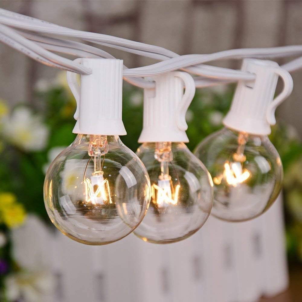 25FT Outdoor White String Lights with 27 Clear Bulbs, G40 Globe Patio String Lights for Indoor/Outdoor, Connectable Hanging Lights for Backyard Porch Balcony Party Decor – White Wire