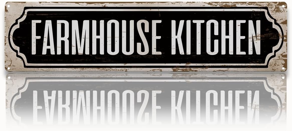 Farmhouse Kitchen Sign, Rusty Metal Tin Signs 15.8×4 inches, Premium Quality Rustic Metal Signs, Kitchen Wall Decoration for Home Cottage, Housewarming Gift for Farm Owner