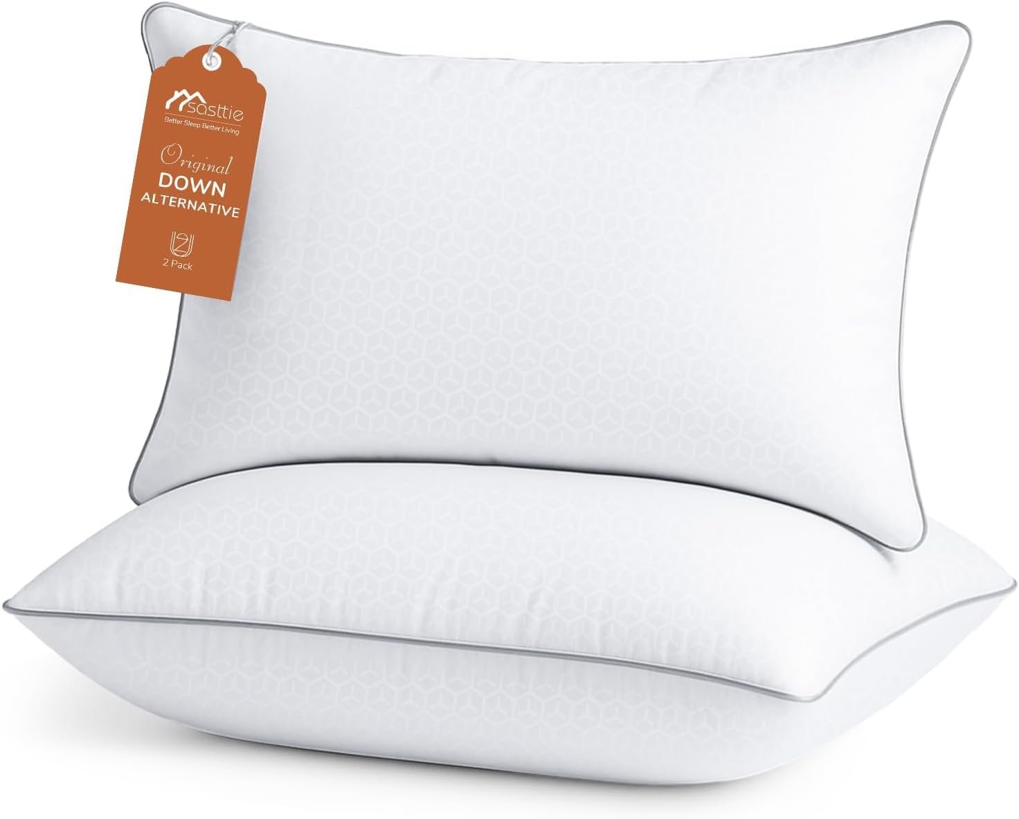 Sasttie Firm Pillows Queen Size Set of 2, Bed Pillows for Side, Back, and Stomach Sleepers – Oeko-Tex Certified Down Alternative Plump Filling – Hotel Quality and Machine Washable, 2 Pack