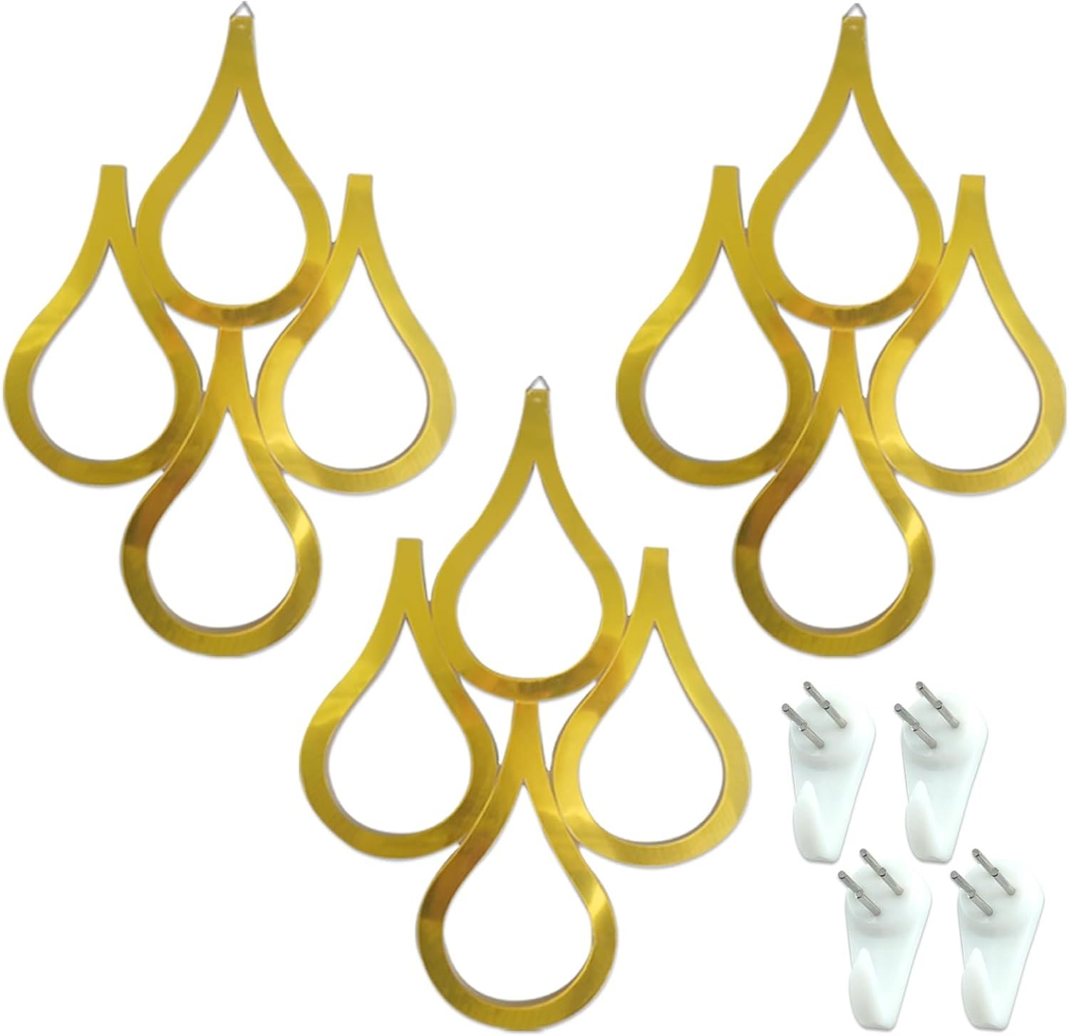 3 Pcs Teardrop Wall Mirror Hanging Gold Wall Mounted Decorative Accent Mirror for Home Bedroom Living Room Bathroom(15.7 x 11 Inch)