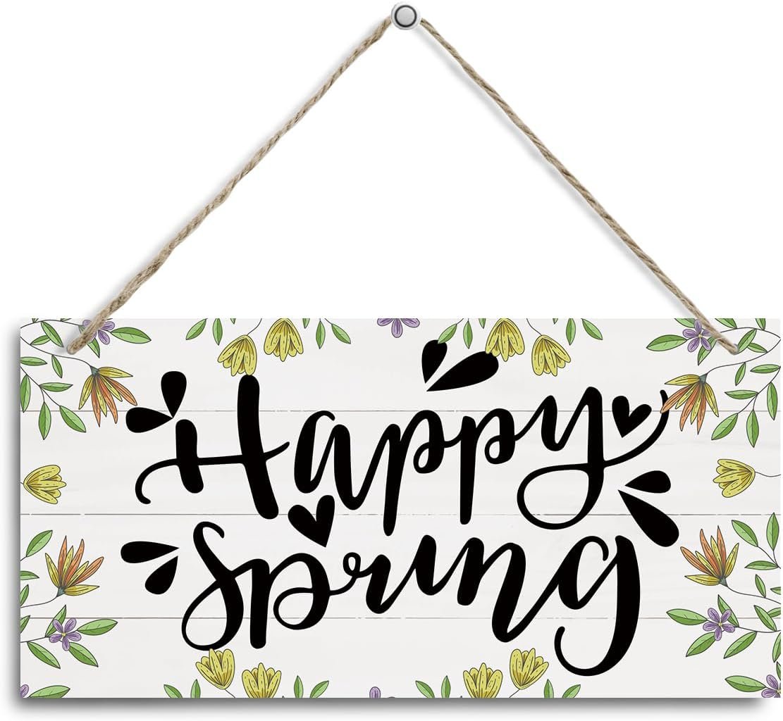 Spring Decor, Decorative Hanging Wall Plaque Wood Sign, 30*15cm, Rustic Wood Wall Sign, Farmhouse Home Decor, Happy Spring Door Hanger