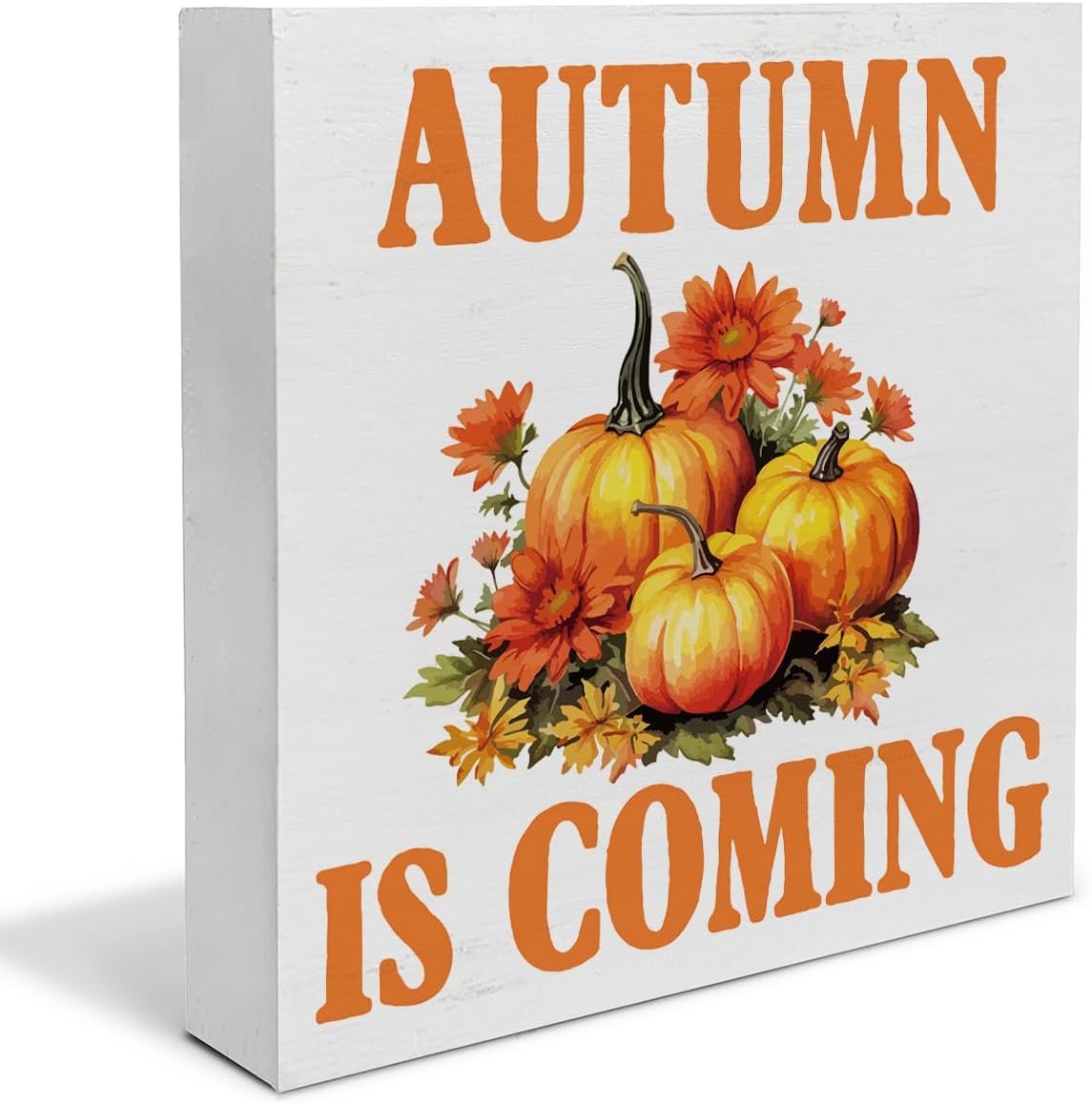 Fall Decor – Pumpkin Decorations Farmhouse Autumn Wooden Sign Home Shelf Desk Decor 5 X 5 Inches