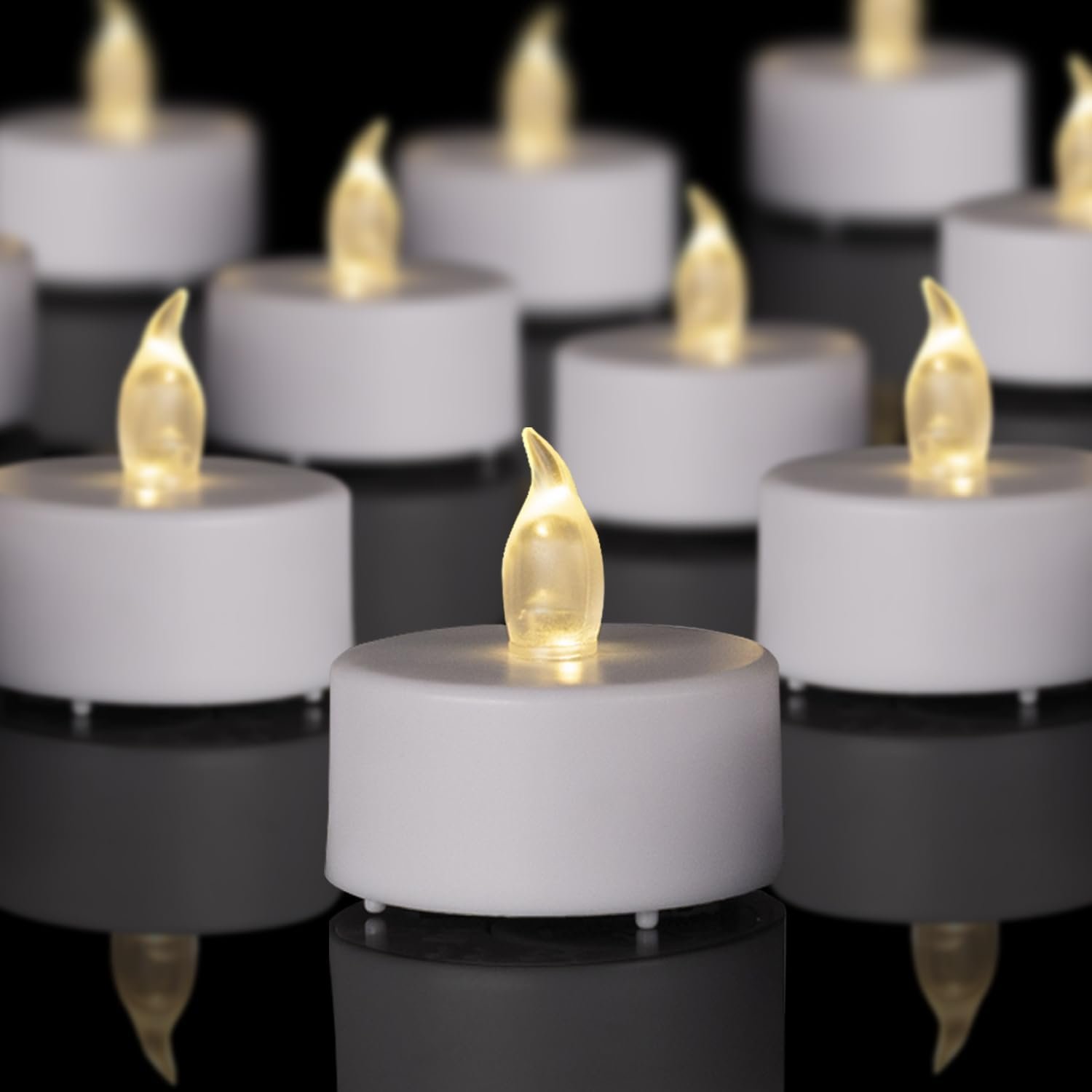 PUNPUBA Flameless LED Tea Lights Candles, Warm White, 24Pack | Battery Operated，Flameless, Realistic Flickering, 200 Hours Battery Life for Holiday,Party Decoration&home deco