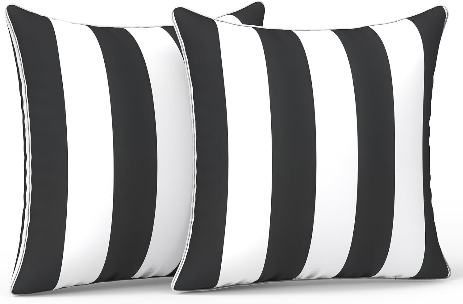 LVTXIII Outdoor Throw Pillows 20×20 Patio Waterproof Square Pillows with Piping Fade Resistant Accent Pillow for Spring Summer Garden Decoration, Set of 2, Cabana Black