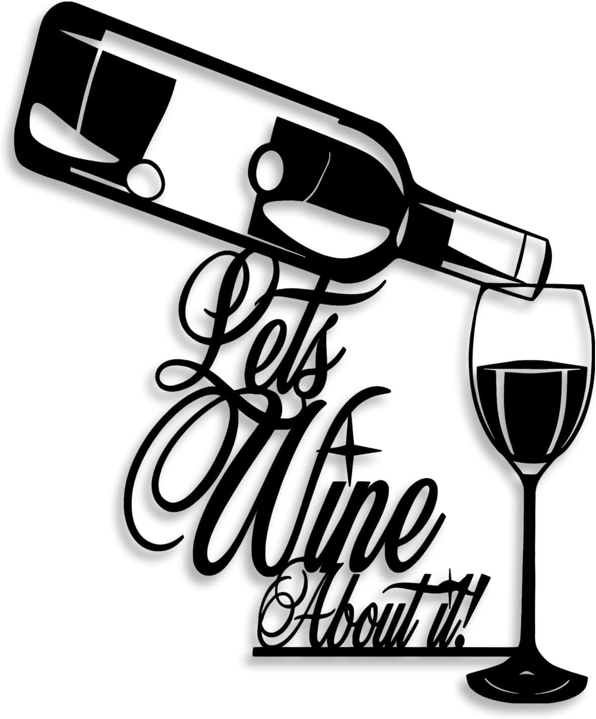 LIYOUYA Wine Bottle Glass Metal Wall Decor – Wine Logo Decor Black Wall Art Home Decor for Living Room, Dining Room, Bar (Black)