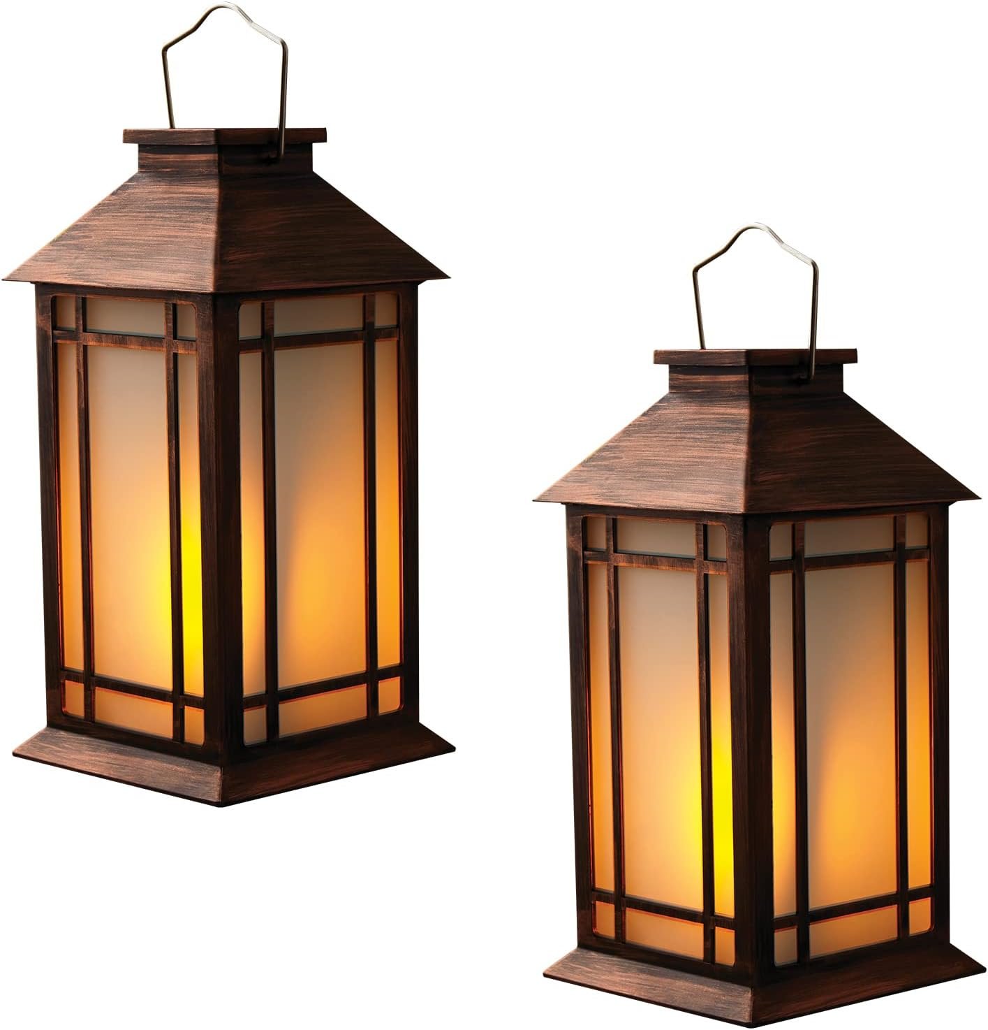Bdor 2-Pack 13″ Vintage Candle Lantern with Led Flameless Candle (6hr Timer) – IP65 Waterproof Battery Powered – Outdoor Patio Hanging Lanterns Decorative Tabletop Lanterns