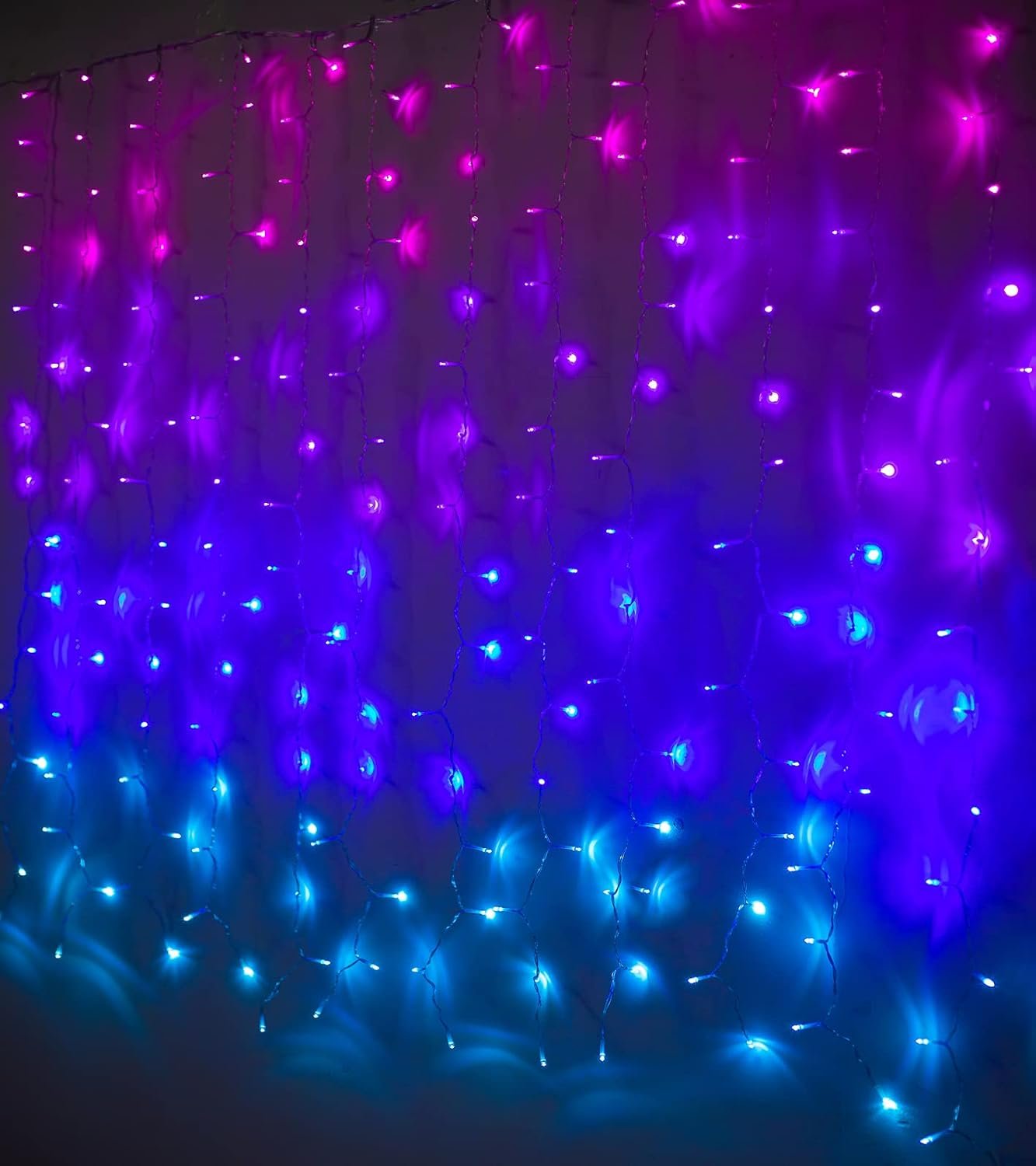 Pink Purple & Blue Ombre Fairy Curtain Lights with Dimmer Switch, Ombre Rainbow LED Icicle String Curtain Lights for Girls’ Bedroom, Teen Room, Kids’ Room, Wedding, Mother’s Day, Mermaid Decor