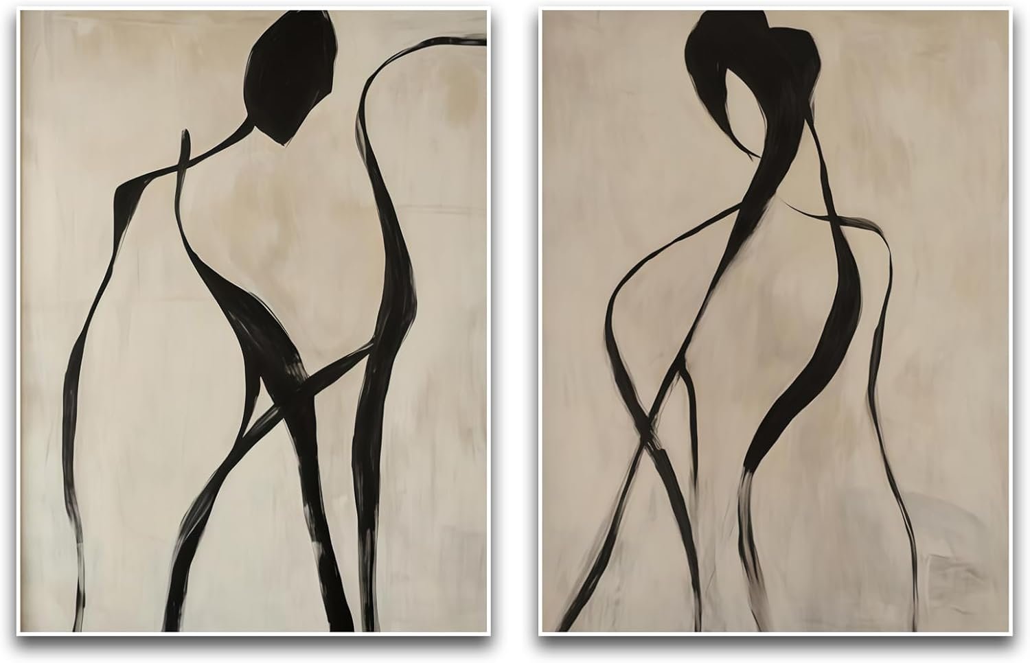 ZHBJSM Abstract Figure Wall Art Set of 2 Modern Minimalist Elegant Black People Line Subtle Texture Neutral Tone Home Living Room Bedroom Chic Modern Interior Decor 12×16 Inch Unframed