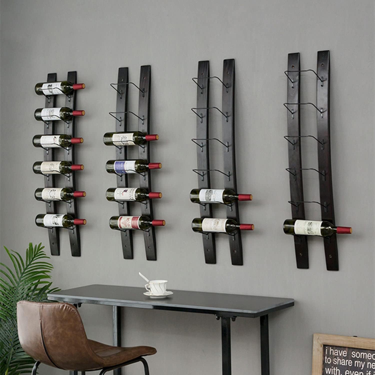 DCIGNA Wall Mounted Wine Rack, Barrel Stave Wine Rack, Imported Pine Wood and Metal Wine Bottle Holder Rack – 6 Bottles 40×7.6inch (Red Wine Color)