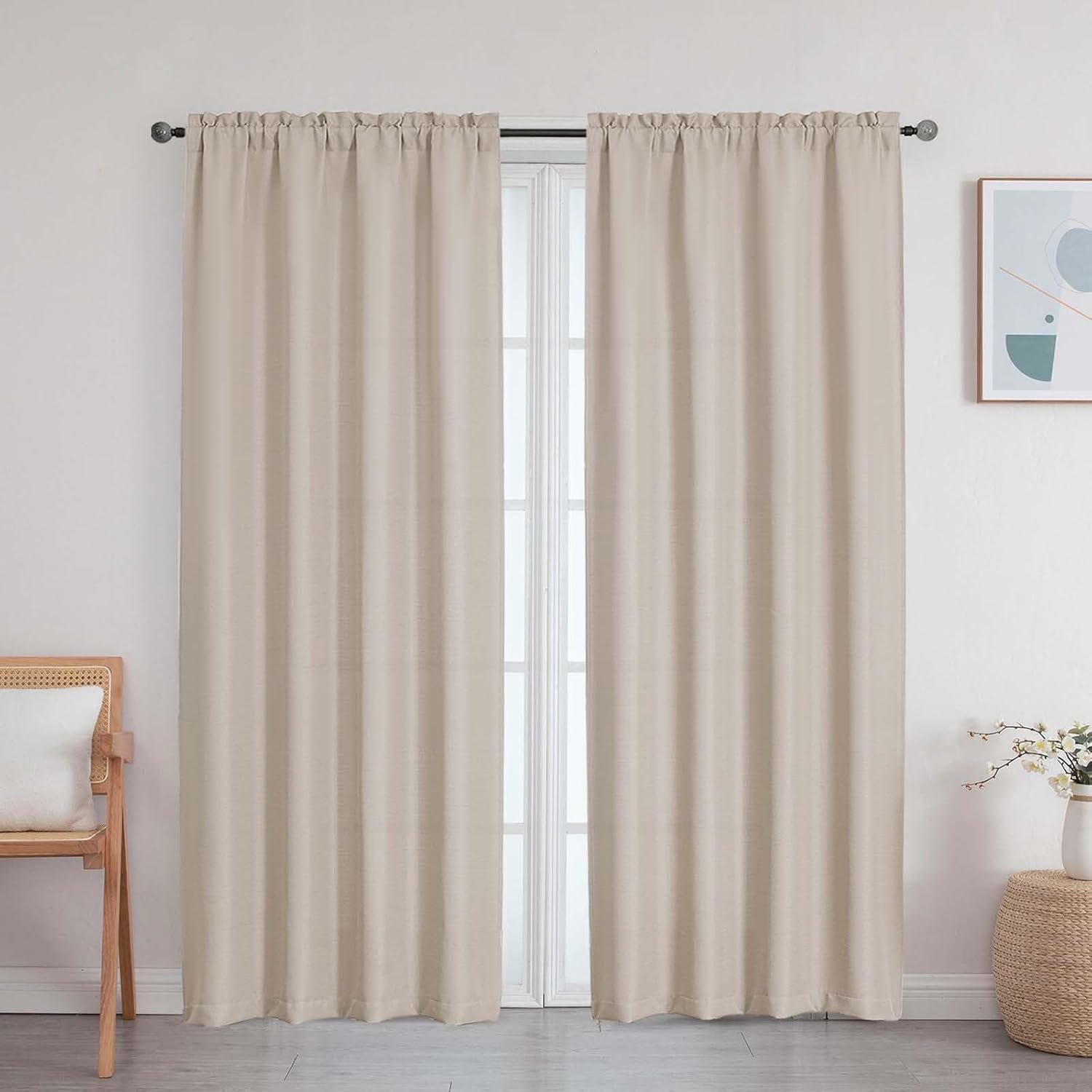 Linen Curtains for Bedroom Living Room 72 Inches Long 2 Panels Set, Soft Airy Solid Faux Linen Textured Light Filtering Rod Pocket Door Curtain, Linen, 2 Pcs Each 40Wx72L Inch