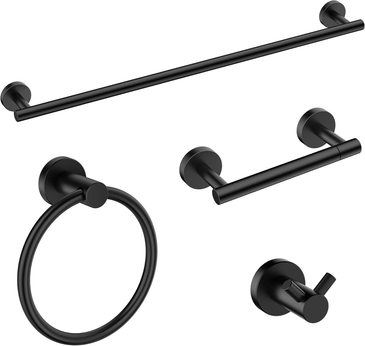 FORIOUS Bathroom Hardware Accessories Set, SUS304 Stainless Steel Towel Bar Set, Modern Towel Racks Holder for Bathroom, Toilet Paper Holder Wall Mounted 4 Pieces(24″ Bar, Matte Black)
