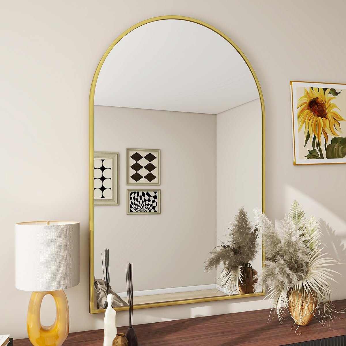 BEAUTYPEAK 24″x36″ Arch Bathroom Mirror, Wall Mounted Vanity Metal Frame Mirror for Bedroom, Entryway, Living Room, Gold