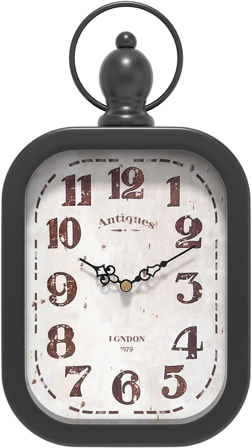 Menterry Small Retro Rectangle Wall Clock, Black Antique Vintage Style Battery Operated Silent Decor Wall Clocks for Farmhouse,Bedroom,Kitchen,Bathroom (11″ H x 6.1″ W)