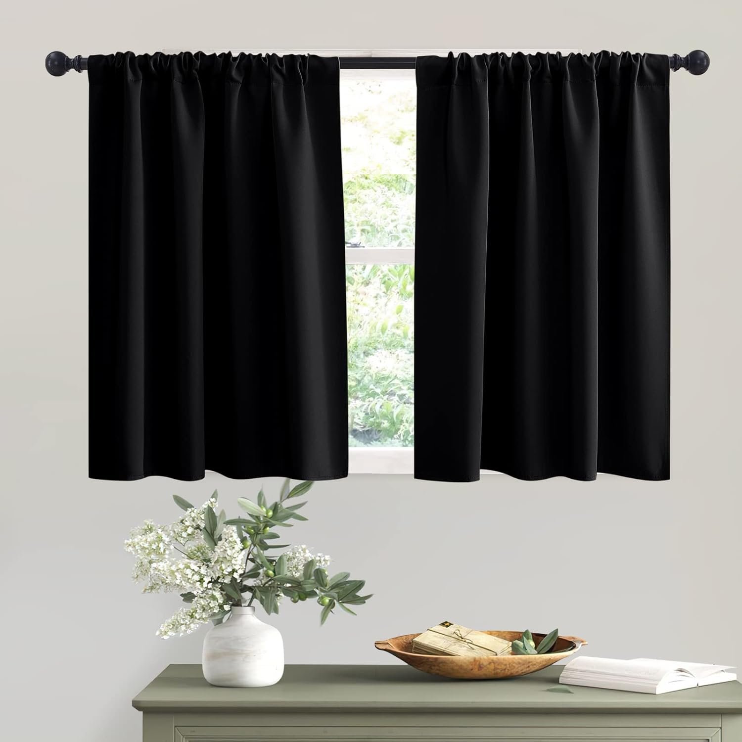 RYB HOME Black Curtains Blackout – Bathroom Small Window Curtains Thermal Insulated Privacy Drapes for Kids Bedroom Living Room Kitchen Basement, Width 42 by Length 36, 1 Pair