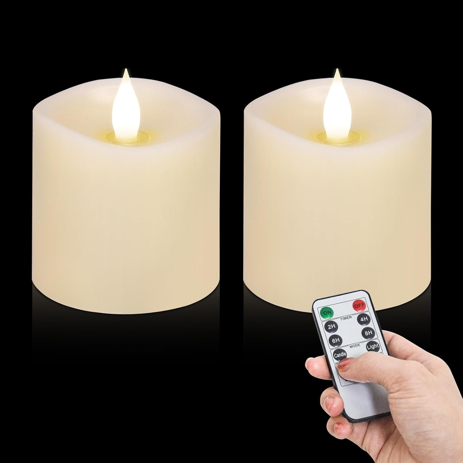 3×3 Flameless Candles Battery Operated with Remote Timer, Last 600 Hours Battery Candles Flickering, Ivory Real Wax Electric LED Candle for Wedding Party, Set of 2
