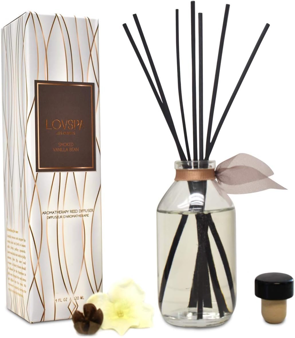 Reed Diffuser Set, Smoked Vanilla Scented Oil Diffuser with Sticks, Home Fragrance Accessories for Bathroom Shelf Decor, Aroma Diffusers for Home or Office Fall Decor, USA Made