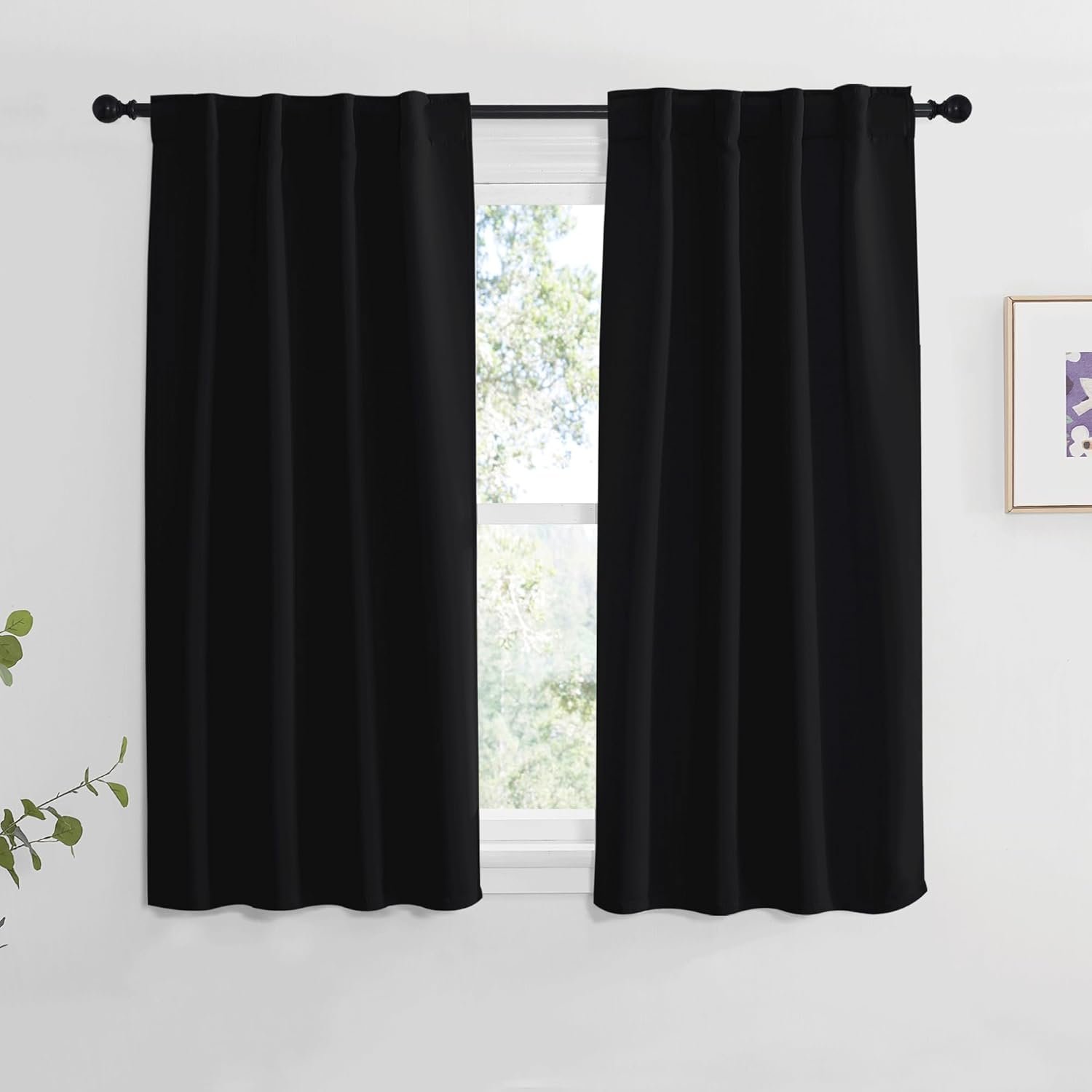 NICETOWN Halloween Blackout Curtain Blinds Window Panels – (Black Color) W34 x L48, Double Panels, Thermal Insulated Blackout Draperies for Living Room