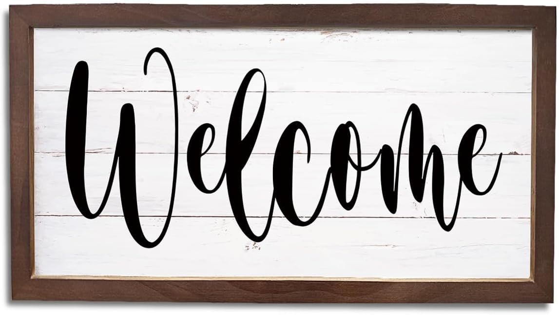 Welcome Signs, Front Door Wall Decor, Farmhouse Home Decors for Indoor Outdoor, Welcome Decoration for Wall, Rustic Hanging Decors, Wooden Framed Hanging Decor 15×7.5×0.3 inches