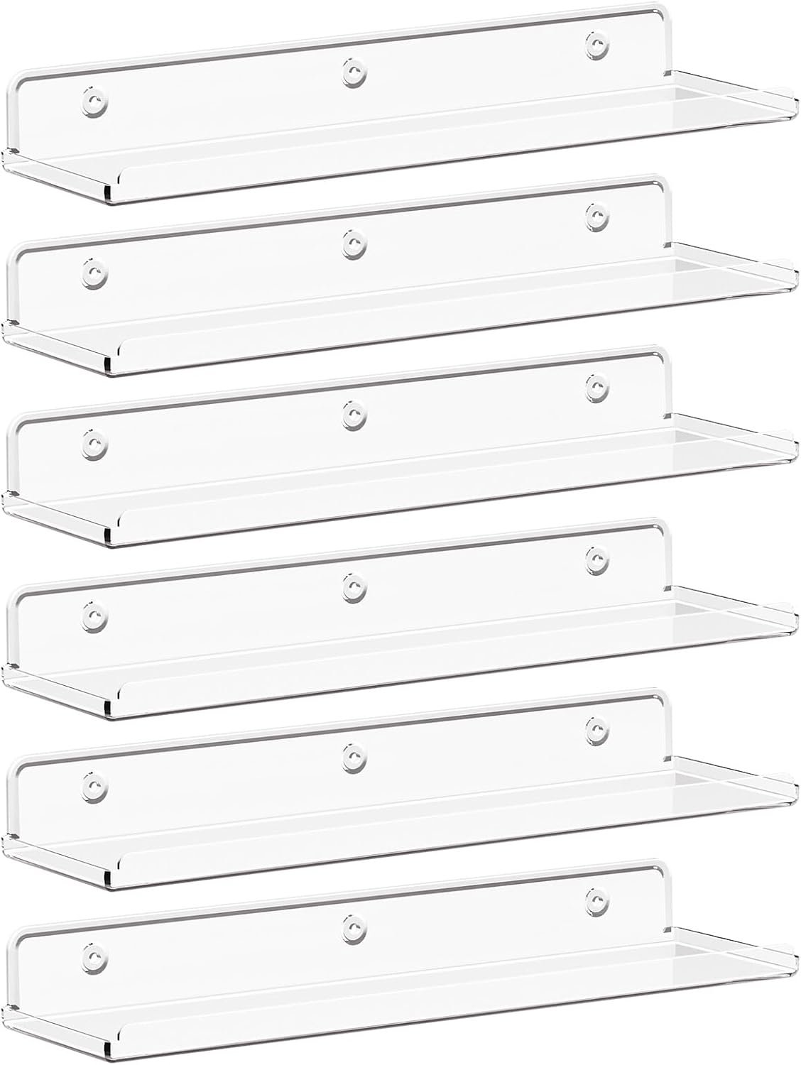 Lifewit Floating Shelves for Wall, Acrylic Display Shelf Wall Mounted for Figure, Car, Art, Book, 14″ Perfume Organizer for Bathroom, Bedroom, Living Room, Nursery, Home Decor, Clear, 6 Pack