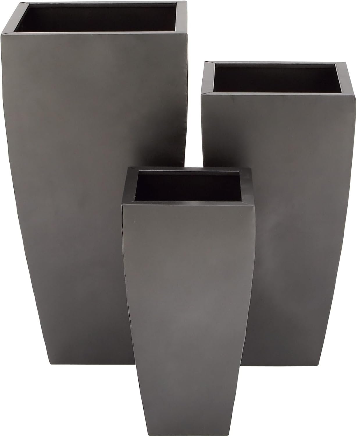 Deco 79 Metal Indoor Outdoor Planter Large Planter Pot with Tapered Base, Set of 3 Planters 20″, 25″, 30″H, Dark Gray