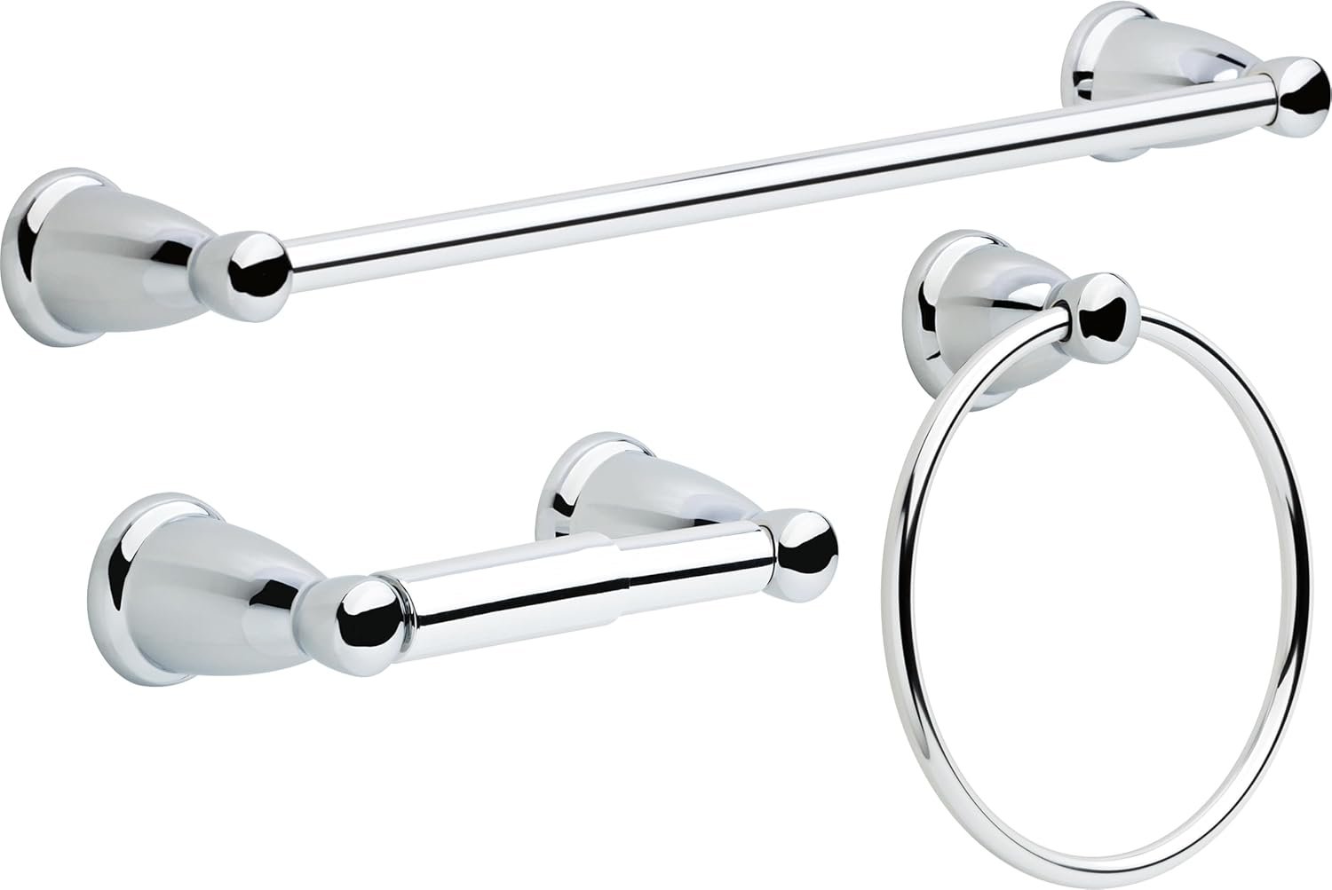 Franklin Brass 3-Piece Polished Chrome Bathroom Set Towel Rack, Ring, Toilet Paper Holder| Kinla Bath Accessories