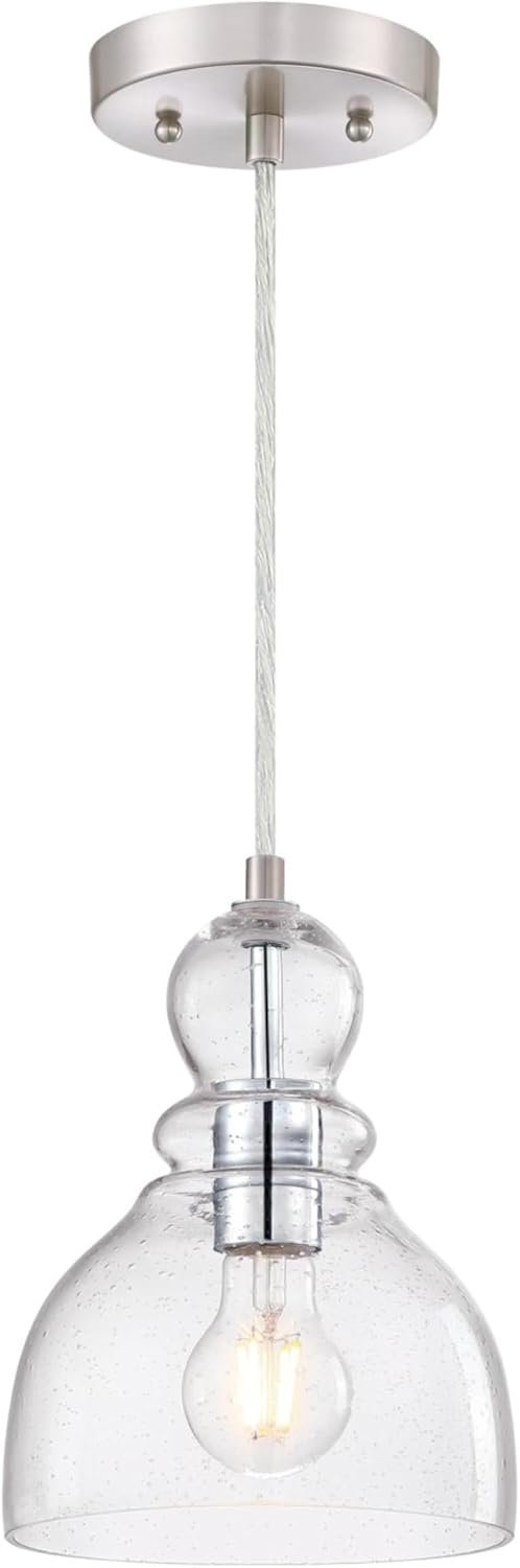 Westinghouse Lighting 6135700 One-Light Indoor Mini Pendant Light, Ceiling Light Fixture, Brushed Nickel Finish with Clear Seeded Glass