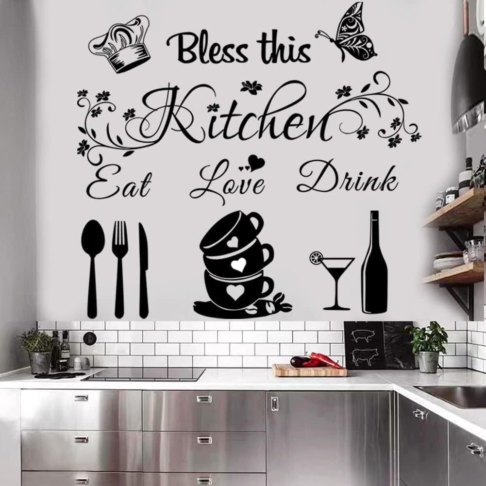 Bless This Kitchen Wall Stickers – Vinyl DIY Art Peel and Stick Wall Decals for Home Office School Coffee