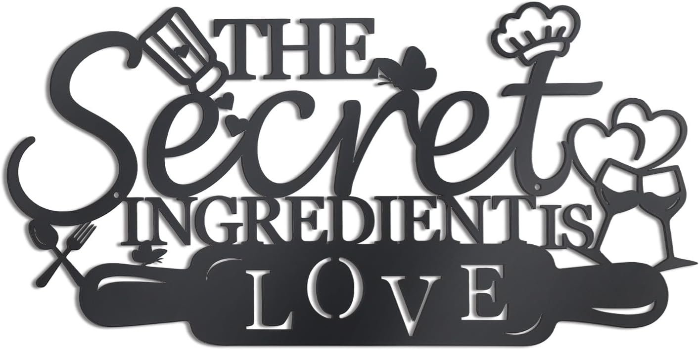 OYEFLY The Secret Ingredient is Love Metal Wall Art,Farmhouse Rustic Wall Decor (Black)
