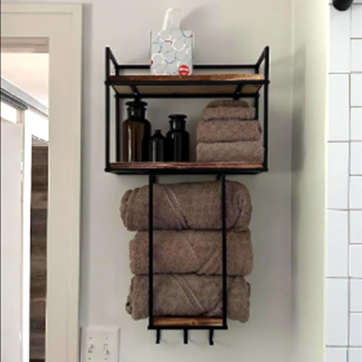 MOUGIGI Towel Rack Wall Mounted – Space-Saving Design for Small Bathrooms – Versatile Organizer for Towels, Blankets, and More – Ideal for RVs and Hotels