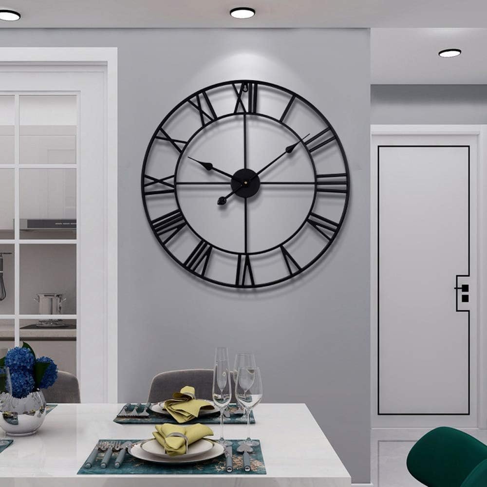 LEIKE Large Wall Clock, 24″ Completely Silent, Non Ticking, Battery-Operated,Rustic Round Modern Metal Wall Clock Decor for Living Room, Bedroom and Kitchen, (60cm, Black-Roman Number)