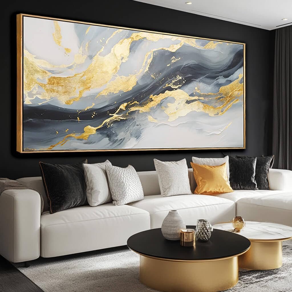 SDYA Large Abstract Canvas Wall Art Gold Decoration Blue Painting for Living Room Bedroom Kitchen Home Office 29×58 Inch