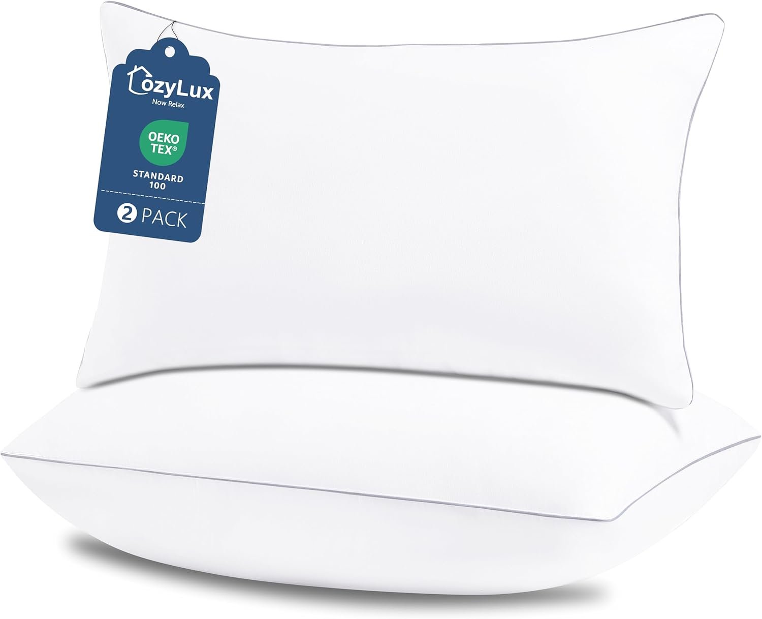 CozyLux Soft Supportive Bed Pillows for Side and Back Sleepers, Oeko-Tex Certified Down Alternative Filling, Hotel Quality Fluffy Sleeping Pillow, White, Queen – 18″ x 28″, 2 Pack