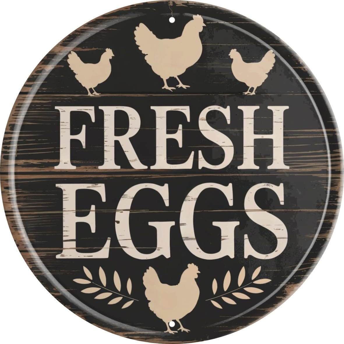 Rustic Farmhouse Metal Sign 8×8 in Round Chicken Coop Decor Vintage Farm Fresh Eggs Wall Art Antique Kitchen & Outdoor Decorative Plaque Chicken Coop Accessories