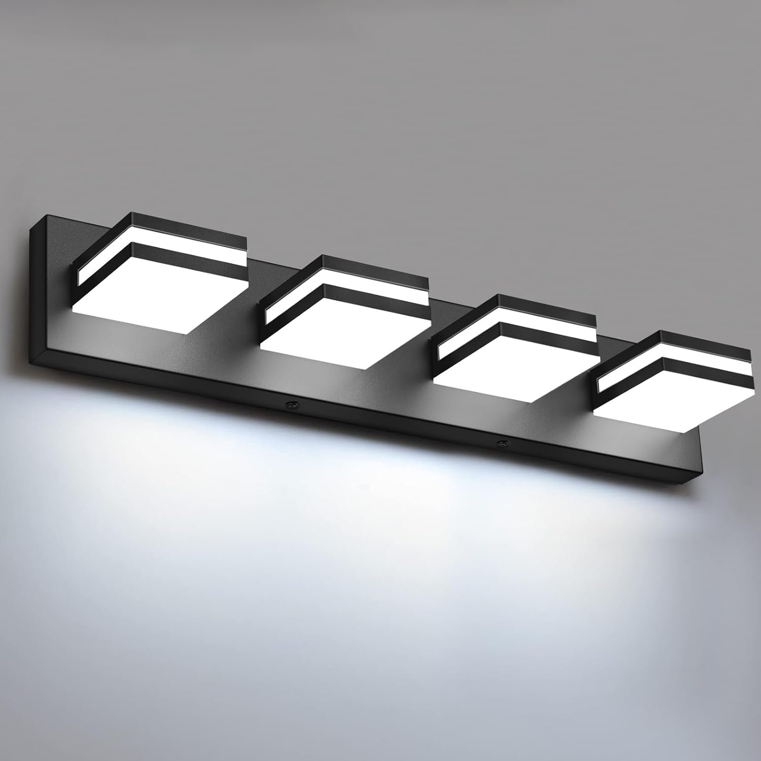 IZORRO LED Modern Bathroom Lights Fixtures(4-Light,Dimmable,360°Rotate),Matte Black Acrylic Wall Lighting,Vanity Lights for Bathroom Over Mirror – 6000k 24In （No Assembly Required）