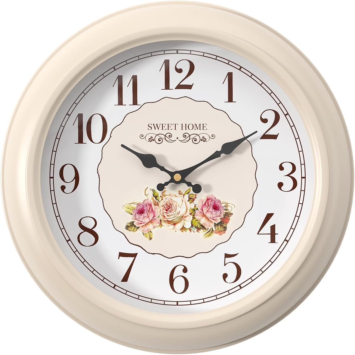 Abdurey Sweet French Rose Style Wall Clock, Battery Operated Silent, Creamy White Decorative Wall Clocks for Living Room, Farmhouse, Bedroom, Bathroom, Dining Room 11.5″
