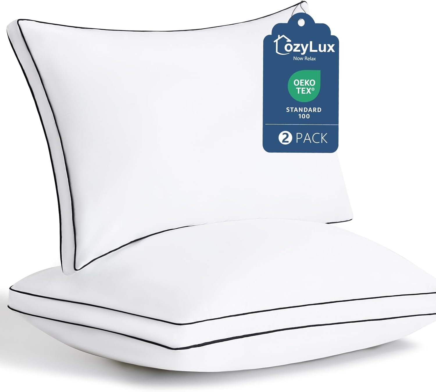 CozyLux Pillows Queen Size Set of 2, Soft and Supportive 3D Down Alternative Bed Pillow for Sleeping 2 Pack White, Luxury Hotel Quality Gusseted Bedding Pillow for Back, Stomach or Side Sleepers 18×28