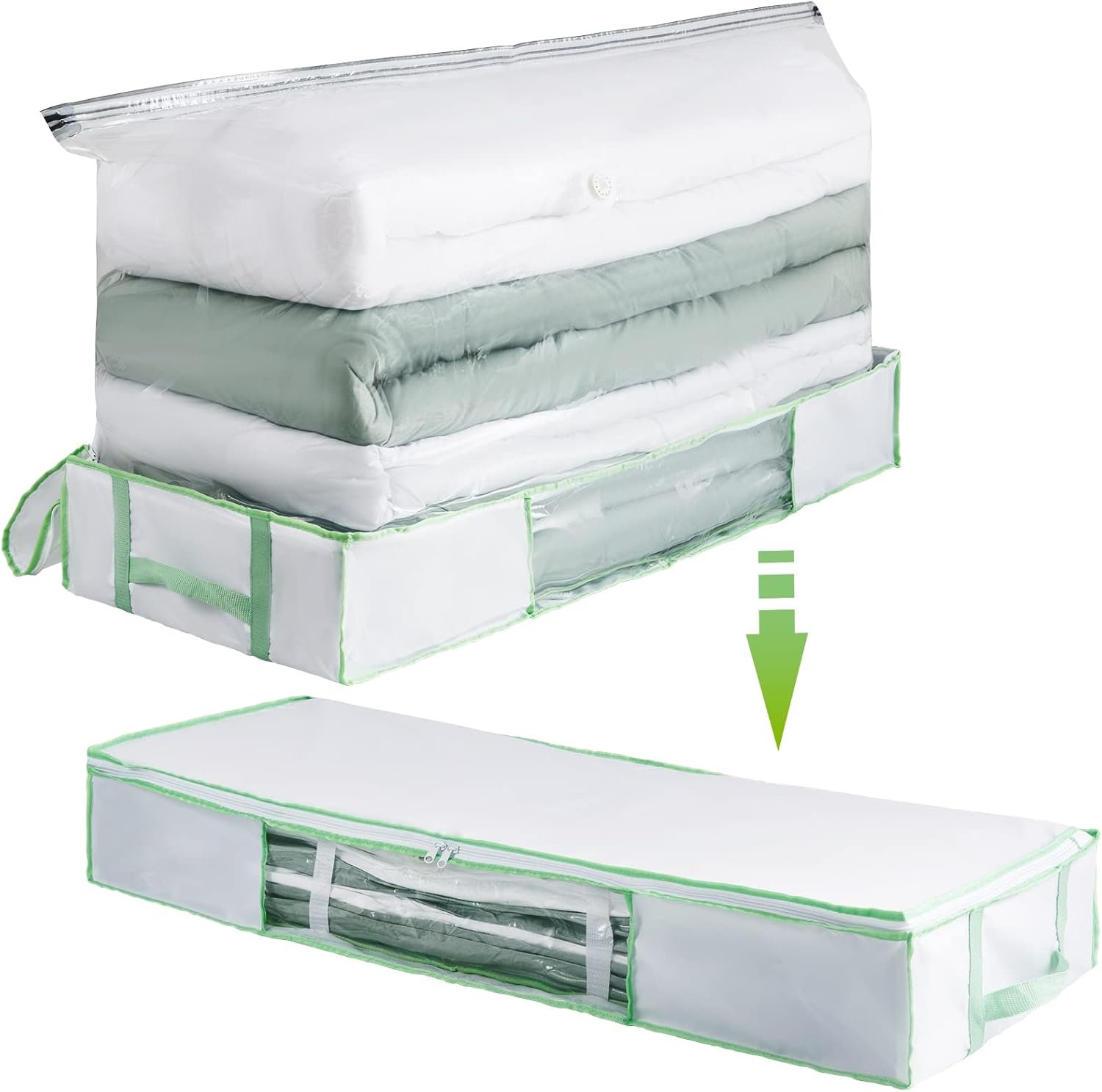 TAILI Under Bed Comforters Storage Container, Save 80% Space, Large Capacity Foldable Under Bed Storage Box for Quilts Pillow Blankets Linen, , 41″ x 17.7″ x 6″, Jumbo Comforters Vacuum Storage Bag