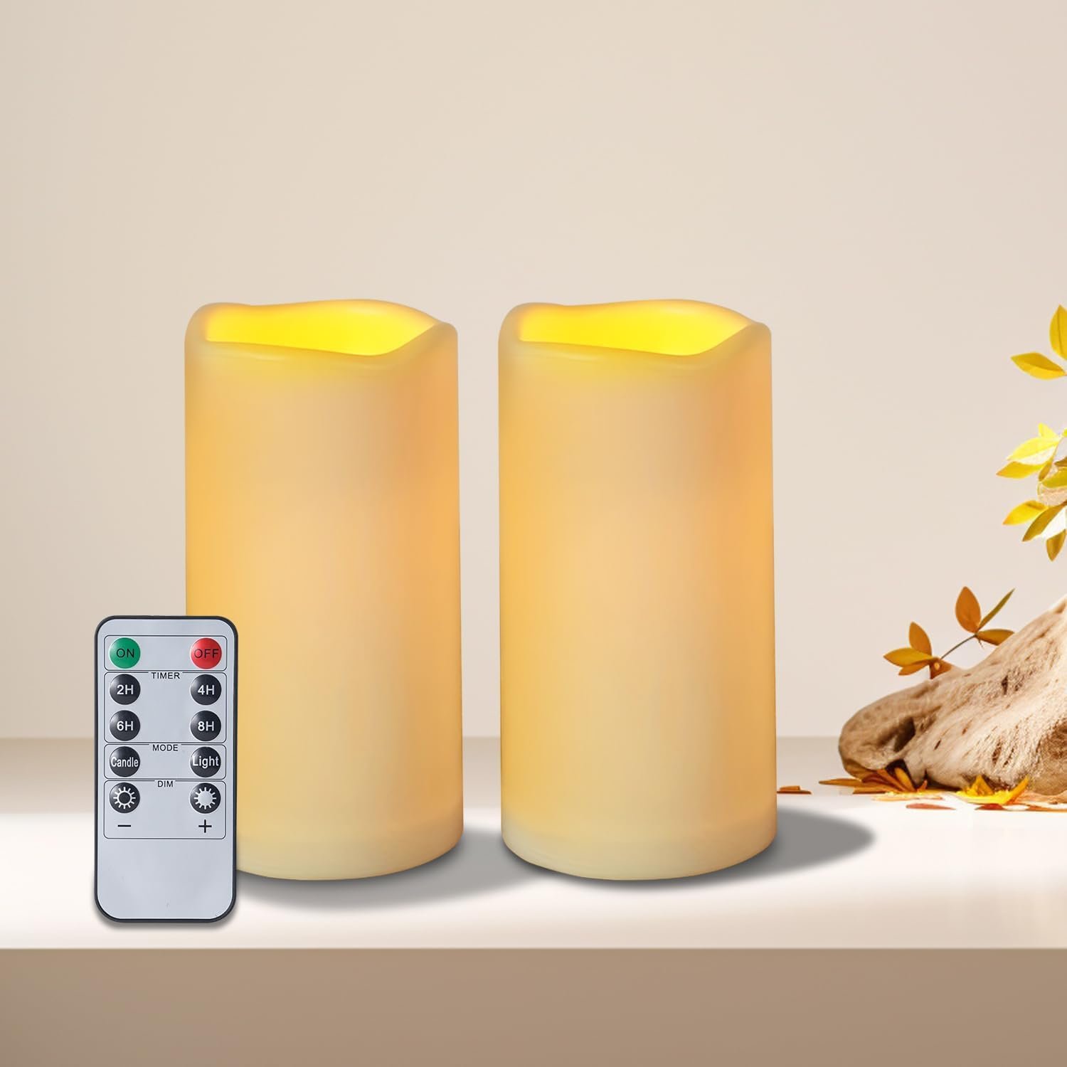 Artmarry Flickering Flameless Candles Outdoor Indoor Large (D 3″ x H 6″) LED Candles, 2Pcs Pillar Outdoor Indoor Battery Operated Candles with Remote for Home Wedding/Christmas/Holiday Décor