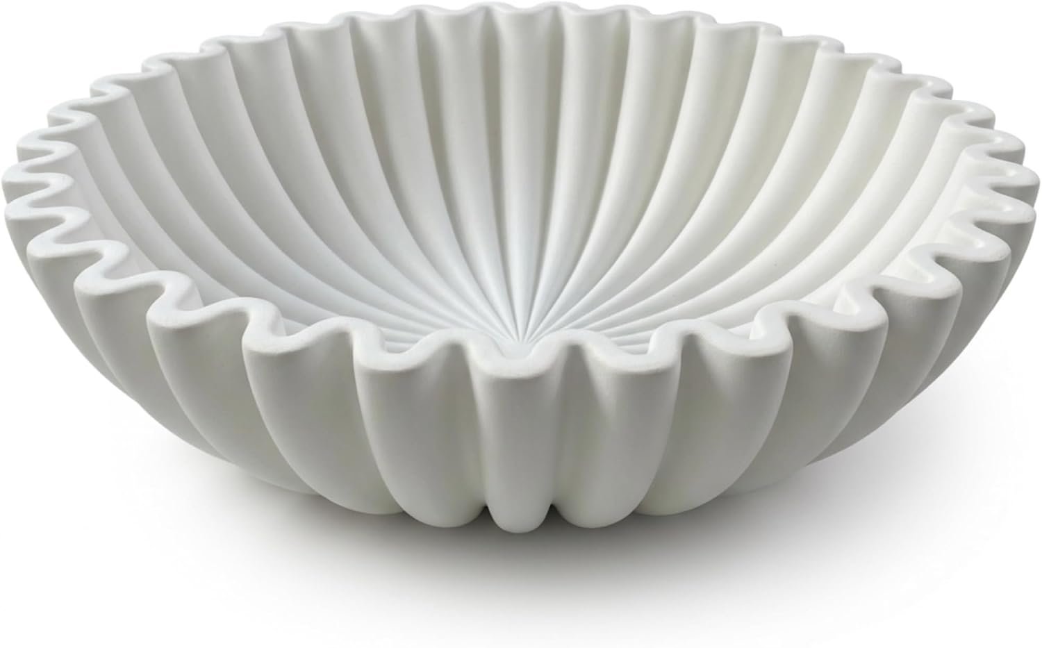 OAKOA Large Decorative Bowl – White Decorative Bowls for Home Decor – Organic Modern Home Decor Bowl – Concrete Ruffle Bowl Decor – Fluted Bowl – Scalloped Bowl