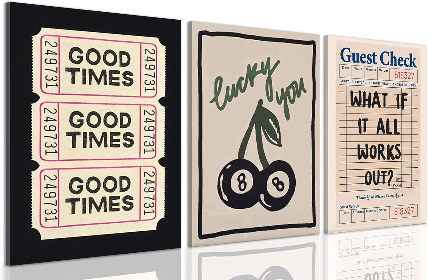 Dytila Framed What If It All Works Out Quote Wall Art Set of 3, Retro Good Times Trendy Pictures Wall Decor Lucky You Vintage Room Aesthetic Paintings, Prints for Bar Cart Apartment Decor 12×16 in